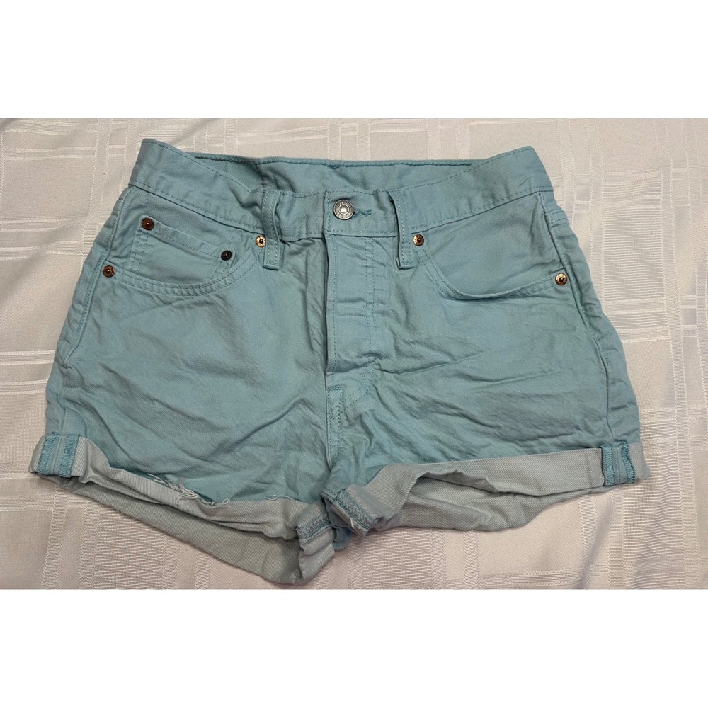 Levis Shorts Women 28 Light Blue 501 High Rise Button Fly Denim Cut Off Cuffed